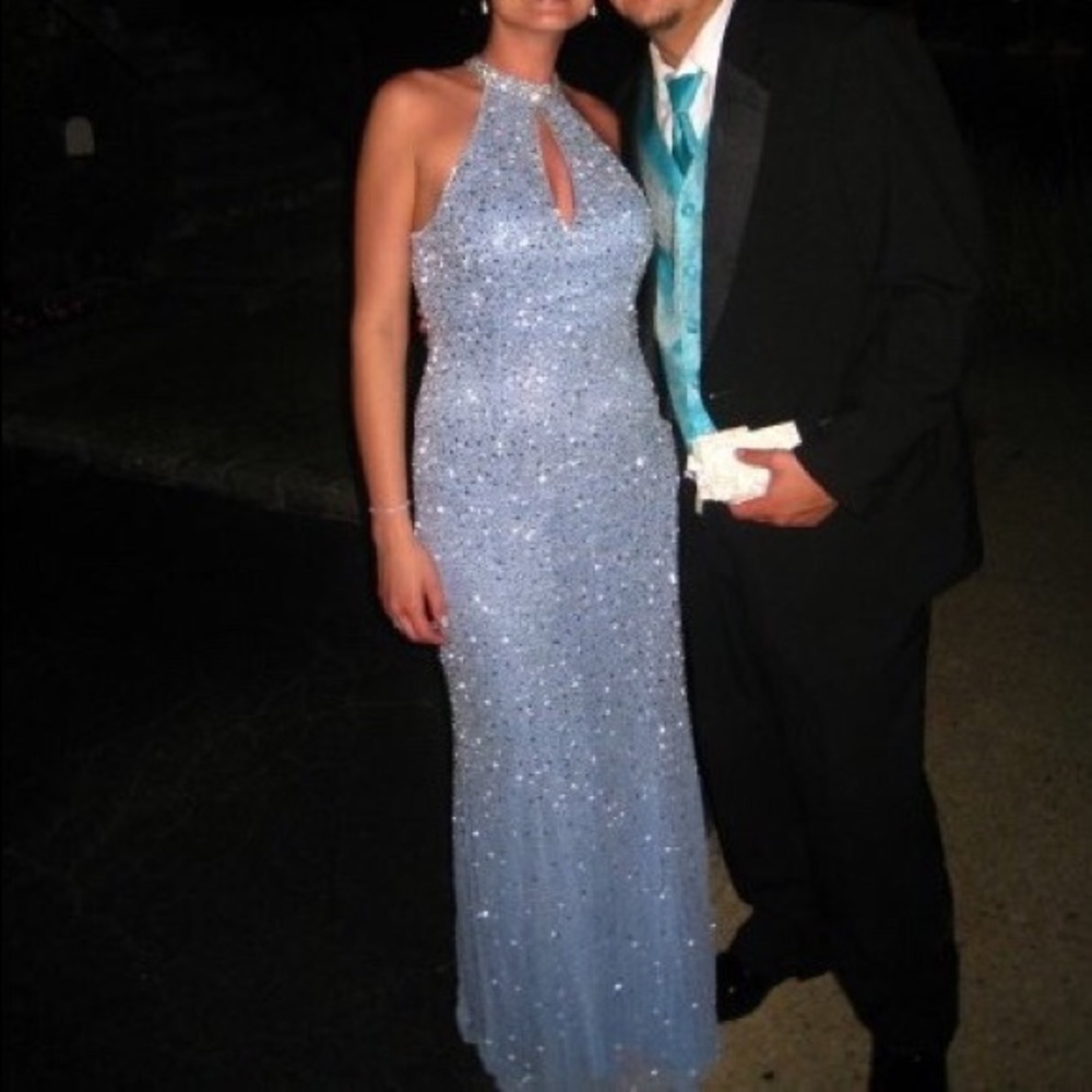 Robin Elliot, Ltd. baby blue beaded gown.